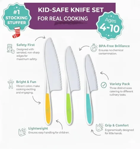 Miniatura 2 de Tovla Jr - Juego de cuchillos seguros para niños para cocina real, cuchillos de cocina para niños pequeños, herramientas de cocina Montessori STEM