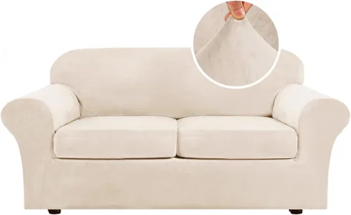 Miniatura 139 de H.VERSAILTEX - Funda elástica para sofá de 3 piezas, de suave terciopelo afelpado, para sofá biplaza con 2 cojines de hasta 72 pulgadas de ancho, se
