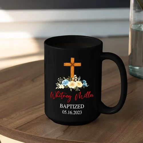 Miniatura 4 de Personalized Baptism Coffee Mug Gift With Baby Name & Date Baptized, Customized Baby Baptism Christening Black Ceramic Mug Gift For Dad Mom