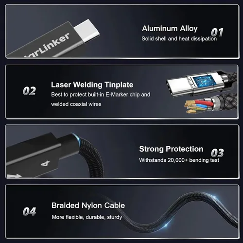 Miniatura 6 de Cable Thunderbolt 4 de 40 Gbps [6.6 pies 6.6 ft] trenzado, carga PD, transferencia de datos de alta velocidad y 8K @60Hz 4K a 144Hz, USB C