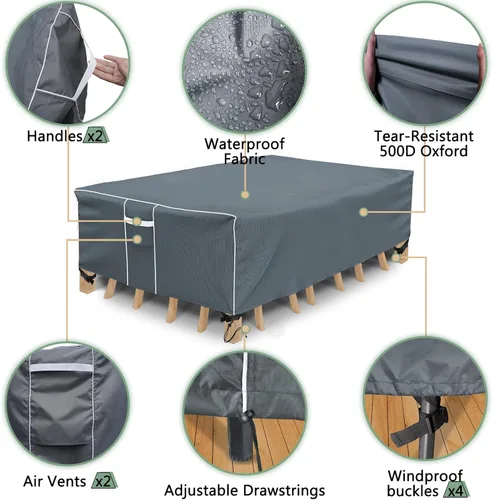Miniatura 3 de Gasadar Fundas para Muebles de Patio Exterior Impermeables, 500D Oxford, Protección para Todo Clima, Fundas para Mesa de Patio para Conjunto de Negro
