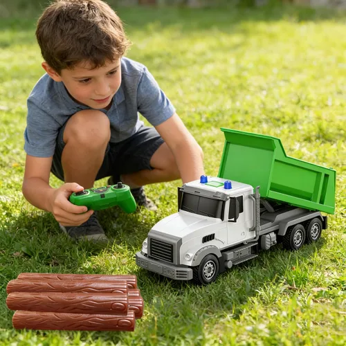 Miniatura 2 de Camión volquete de construcción con control remoto, vehículo RC de 6 canales, juguetes de camión con 6 piezas de madera, 2 baterías recargables
