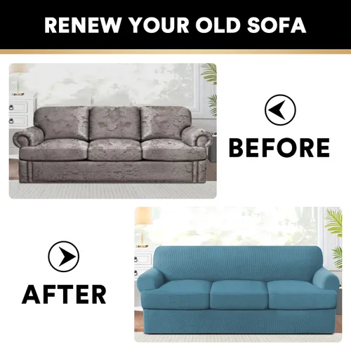 Miniatura 6 de PrinceDeco Funda de Sofá con Cojín en Forma de T de 4 Piezas, Fundas de Sofá para Sillón, Funda de Sillón Suave con 3 Fundas Individuales de Asiento