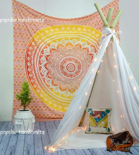 Miniatura 22 de Popular Handicrafts Original Ombre - Tapiz indio Mandala para pared, ornamento hippie, colcha bohemia con brillo metálico