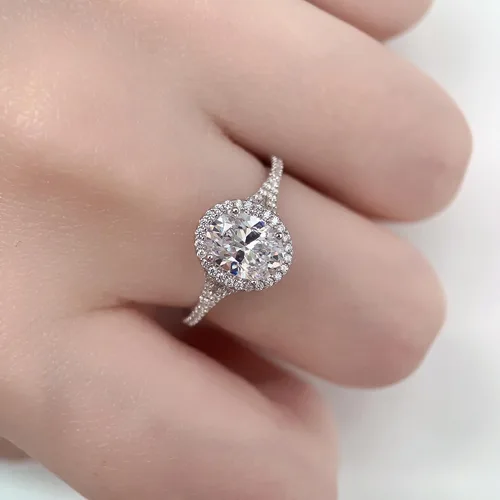 Miniatura 6 de CGSRING Anillo de compromiso de moissanita de corte ovalado de 1.5 quilates con halo oculto para mujer