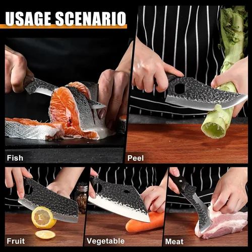 Miniatura 2 de TAN REN 17 piezas de juego de cuchillos de carnicero con bolsa, juego de cuchillos de BBQ de acero de alto carbono para cortar carne, cuchillos