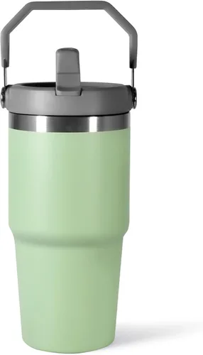 Miniatura 10 de Vaso de 20 onzas con asa, vaso aislado con tapa y popote abatible a prueba de fugas, de acero inoxidable de doble pared, taza de café de viaje