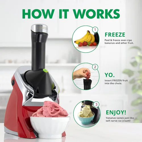 Miniatura 5 de Yonanas 988RD Deluxe - Máquina Vegana, Sin Lácteos, de Helado Suave de Frutas Congeladas, Incluye 75 Recetas, 200 W, Color Rojo