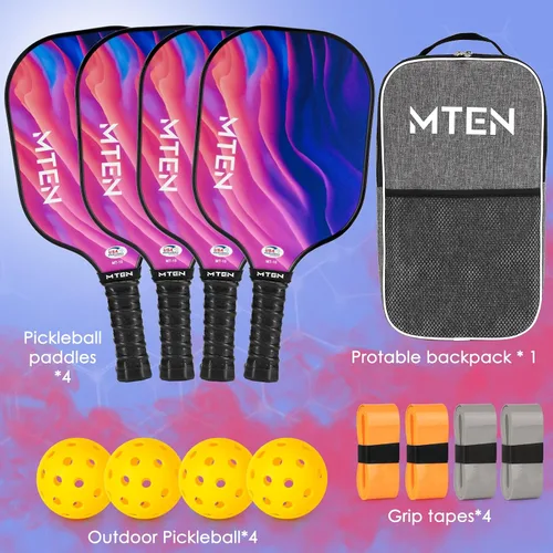 Miniatura 6 de Paletas de pickleball, juego de 4 palas de pickleball, juego de fibra de vidrio aprobado por USAPA, 4 paletas, 4 bolas para exteriores, 1 bolsa