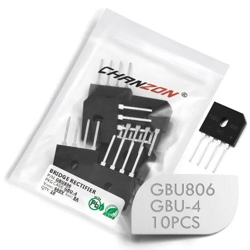 Chanzon GBU806 Puente Rectificador Diodo 8A 600V GBU-4 (SIP-4) Monofásico, Onda Completa 8 Amp 600V Diodos de Silicio Electrónicos