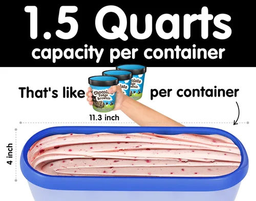Miniatura 2 de SUMO Juego de 2 recipientes para helado casero - 1.5 cuartos cada uno, contenedores de almacenamiento reutilizables para congelador - Azul