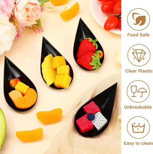 Miniatura 2 de Foaincore 500 cucharas de aperitivo de 4 pulgadas, mini platos de aperitivo de plástico, suministros de catering, cucharas de degustación Negro