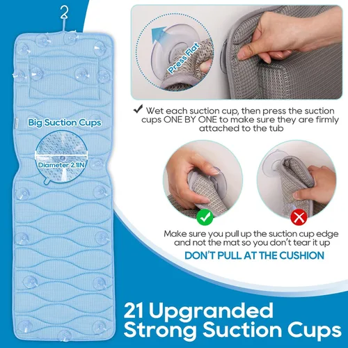 Miniatura 2 de OMYSTYLE Almohada de Baño de Cuerpo Completo, Almohadas de Baño para Bañera con Bolsa de Lavado de Malla y 21 Ventosas Antideslizantes, Almohada