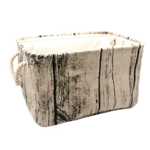 Miniatura 2 de Elegante cesta de almacenamiento rectangular de grano de madera con diseño de tocón de árbol, cesta de almacenamiento de tela de algodón lavable