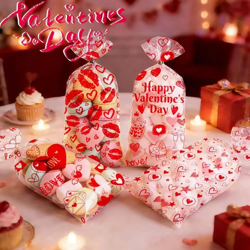 Miniatura 5 de Bolsas de San Valentín ONFAON, 180 piezas de bolsas de regalo de San Valentín con 200 lazos para empacar bocadillos, galletas y dulces, bolsas