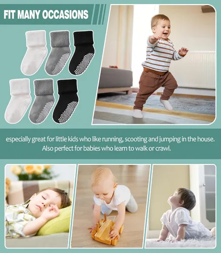 Miniatura 6 de MQELONG Calcetines tobilleros antideslizantes para bebé, con calcetines antideslizantes para bebés, niños y niñas, 6 pares