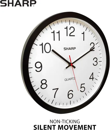 Miniatura 2 de Sharp Reloj de pared – Negro, silencioso, sin tictac, cuarzo de calidad de 14 pulgadas, funciona con pilas, redondo, fácil de leer, hogar, cocina
