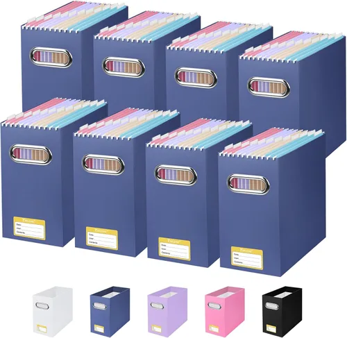 Miniatura 28 de BALEINE Caja organizadora de archivos, organizador de carpetas de archivos de cartón con asa para tamaño carta, caja de archivos colgante plegable