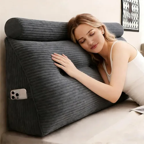Miniatura 11 de Cabecero de cama individual, cojín triangular tipo cuña con cojín de cuello, cojín de apoyo para la espalda con funda extraíble y lavable para cama