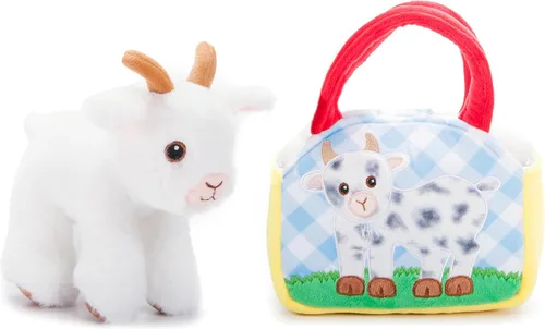 The Petting Zoo Juego de peluche y bolso de cabra, regalos para niños, juguete de animales de vida silvestre, juguete de peluche de cabra blanca y