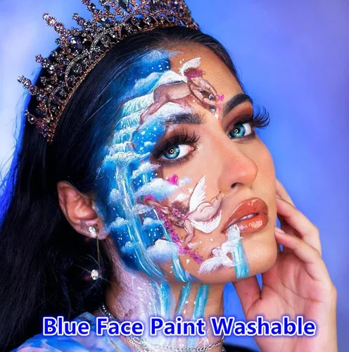 Miniatura 7 de Go Ho Pintura facial azul de 6 colores, crema lavable, fórmula facial para Halloween, cosplay, paleta de maquillaje FX, pintura facial profesional