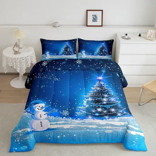 Miniatura 13 de Juego de edredón de Navidad de dibujos animados para niños, tamaño individual, juego de ropa de cama Kawaii de Papá Noel, pingüino, ciervo