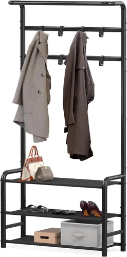 Miniatura 2 de Simple Houseware Perchero con estante de almacenamiento, árbol de pasillo independiente con ganchos para entrada, dormitorio, oficina, soporte