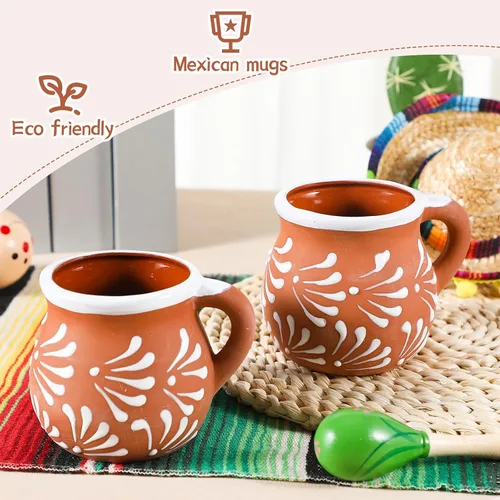 Miniatura 4 de Baderke Paquete de 2 tazas de cerámica mexicana, tazas de café mexicano, tazas de arcilla para mujeres y hombres, cumpleaños, graduación, boda