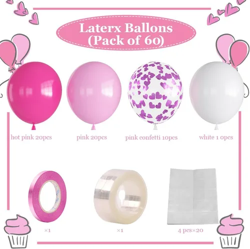 Miniatura 2 de Globos rosa, 60 globos de color rosa fuerte y blanco, globos de confeti magenta para niñas, decoración temática de cumpleaños, baby shower
