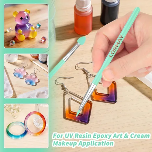 Miniatura 2 de LORMAY Juego de cepillos de silicona de 7 piezas para manualidades y maquillaje de resina UV, color verde Para manualidades de resina epoxi UV