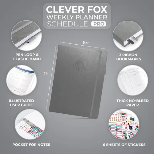 Miniatura 2 de Clever Fox Agenda PRO - Agenda semanal y mensual sin fecha con ranuras de tiempo, libro de citas y organizador diario, A4 (gris)