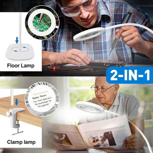 Miniatura 7 de HITTI Lupa de 10 veces con luz y abrazadera, lámpara de pie con lupa manos libres con cuello de cisne flexible, 3 colores regulable regulable