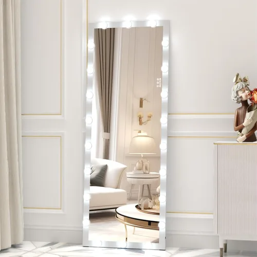 Miniatura 11 de ANYHI Espejo blanco de longitud completa con luces, espejo de cuerpo completo de 63 x 24 pulgadas con luz, 22 bombillas LED, 3 luces