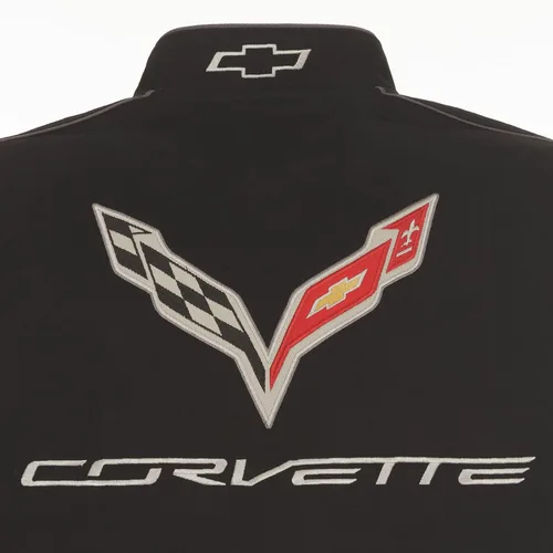 Miniatura 6 de JH DESIGN GROUP Chaqueta de sarga de algodón bordada Chevy Corvette C7 para hombre C721 Negro