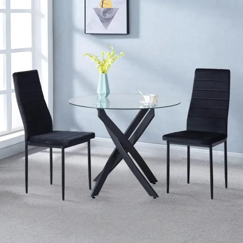 Miniatura 3 de Mesa de comedor redonda para 2-4, 31.5 pulgadas, mesa de cocina pequeña de vidrio templado con patas negras de metal, mesa de comedor moderna