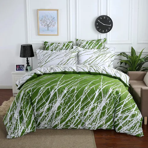 Miniatura 8 de Swanson Beddings - Juego de ropa de cama (100 % algodón), ramas de árbol Funda de edredón, fundas de almohada., Algodón, verde-blanco, gemelo