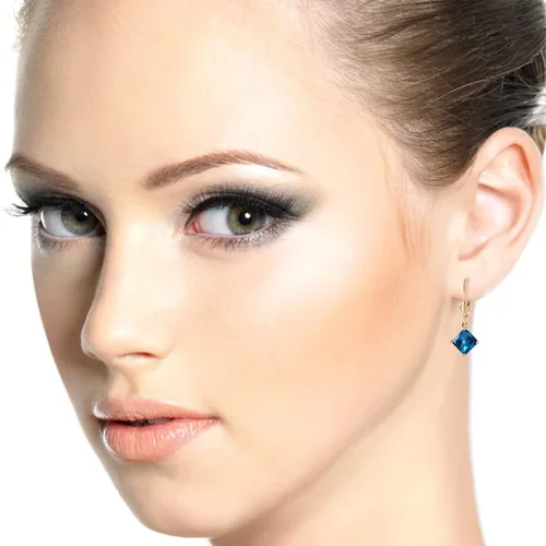 Miniatura 2 de Galaxy Gold GG 3.2 CTW Pendientes de topacio azul Demeter de oro macizo de 14 k, Metal Gema, Topacio