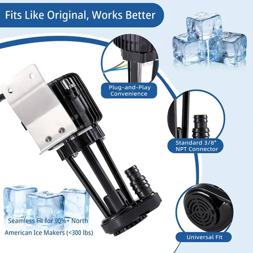 Miniatura 3 de YSP2PJDVF1 Bomba de agua comercial para máquina de hielo Parte de repuesto silenciosa de 110 V 2 W compatible con Vevor, Cotlin, Scotsman