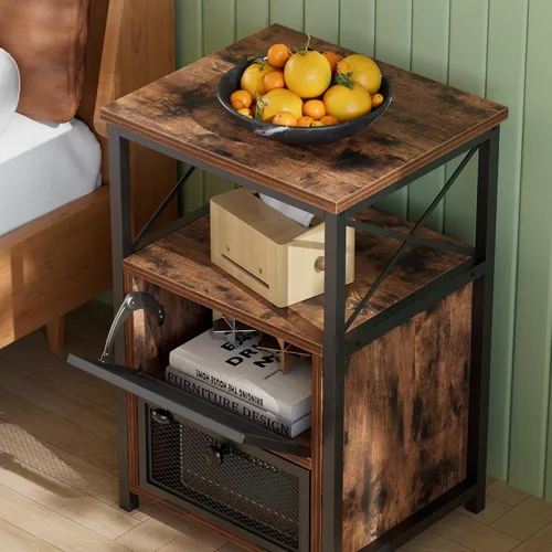 Miniatura 10 de VECELO Juego de 2 mesitas de noche, mesa auxiliar con cajón abatible, moderna mesita de noche para dormitorio, sala de estar, oficina, fácil