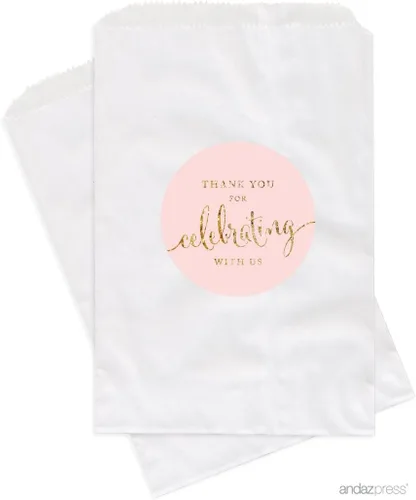 Miniatura 32 de Andaz Press Bolsas de regalo personalizadas para mesa de postre, agradecimiento por celebrar con nosotros, aguamarina, paquete de 24, personalizadas