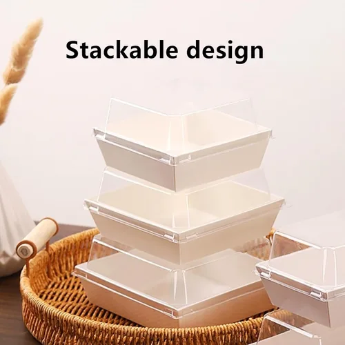 Miniatura 5 de Paquete de 100 cajas de charcutería con tapas transparentes, recipientes desechables para postres de panadería, cajas para llevar con cordel