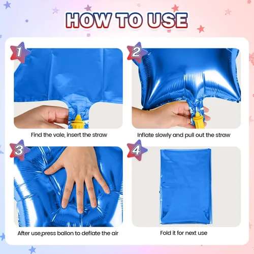 Miniatura 3 de Globos de estrellas rojas, azules y negras, globo de papel de aluminio de 18 pulgadas para helio, paquete de 10 globos rojos y azules, globo de Negro