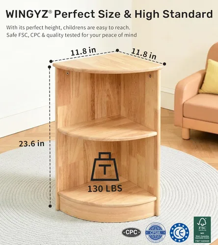 Miniatura 2 de WINGYZ Rubber Wood Corner Cabinet, 2-Tier Montessori Shelf, 2 Shelf Bookcase Toy Storage Organizer, Montessori Bookshelf for Kids Rooms, Classroom