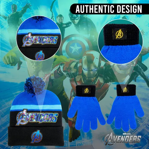 Miniatura 5 de Marvel Avengers - Juego de sombreros de invierno y guantes de nieve para niños y niños pequeños con lindos guantes y gorro suave, pompones esponjosos