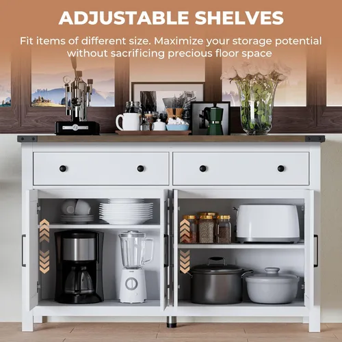 Miniatura 4 de VVFLU 55" Modern Farmhouse Buffet Cabinet with Storage, Coffee Bar Cabinet with 2 Drawers and 4 Barn Doors, Sideboard Storage Cabinet for Kitchen