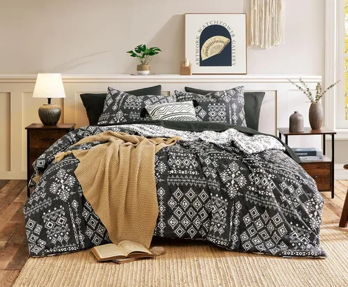 Miniatura 18 de Geniospin Juego de edredón tamaño matrimonial de 7 piezas - Juego de ropa de cama en una bolsa, cómodos juegos de ropa de cama occidentales