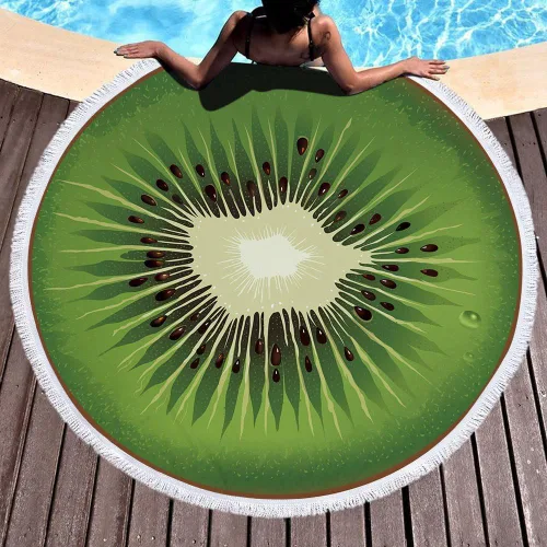 Miniatura 7 de Toalla de playa redonda de frutas de gran tamaño con borla, tapete de yoga multiusos para niños, toallas de gateo, toalla de microfibra circular