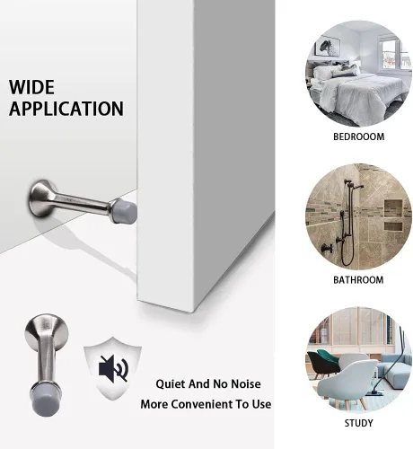 Miniatura 7 de Triumph Hardware Tope de puerta rígido sólido de 3 pulgadas con punta de goma suave, tope de puerta sólido de metal de aleación de zinc que protege