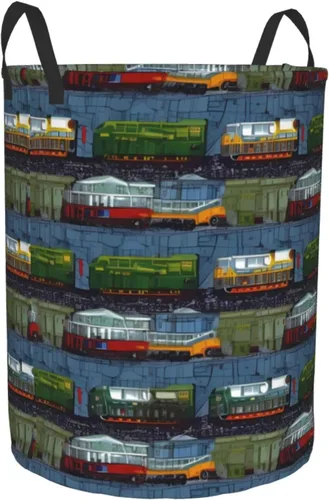 Miniatura 2 de Tren Coches Imprimir Cesto Circular Cesta Impermeable Almacenamiento Contenedor Organizador Cesta Lavandería Cesto Con Asas Para Ropa Juguetes