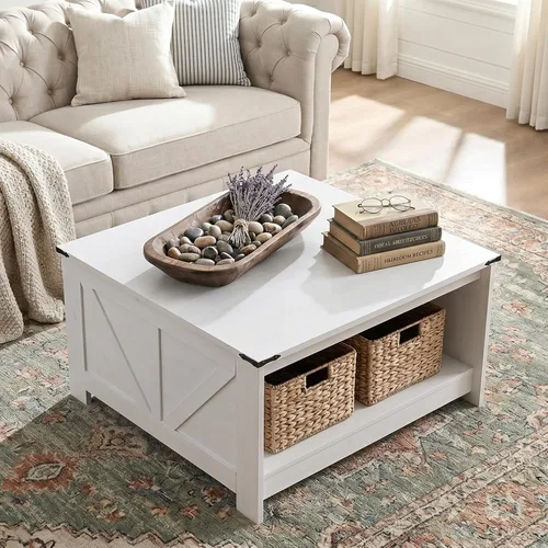 Miniatura 11 de OKYCI Mesa de centro de granja para sala de estar, mesas de centro cuadradas de madera, 31.5 pulgadas de profundidad x 31.5 pulgadas de ancho